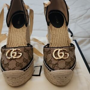 Gucci Beige Espadrille Wedge Sandals